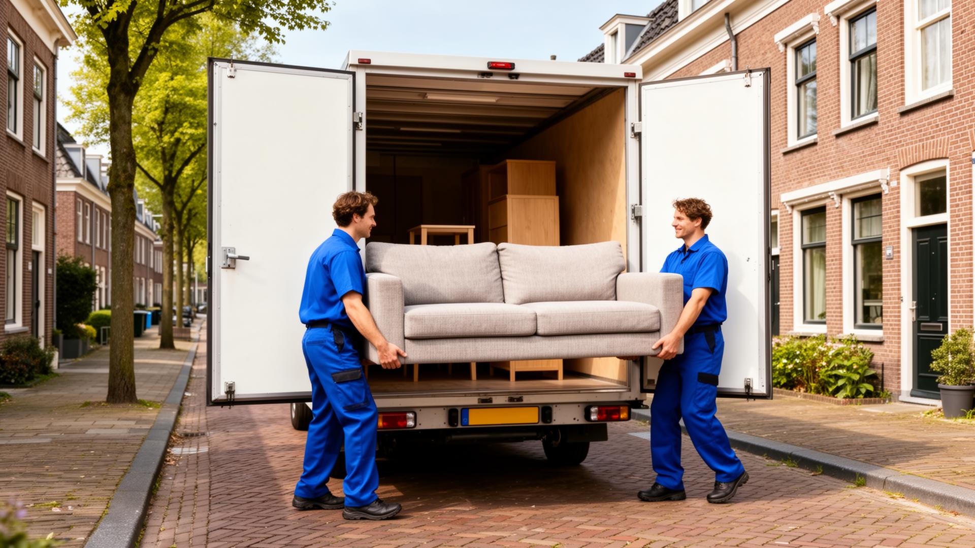 Verhuizers laden meubels in verhuiswagen